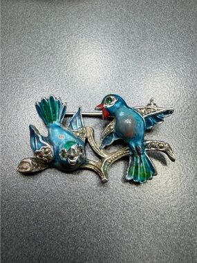 Vintage Blue Enamel Bird Brooch Pin  #288ub